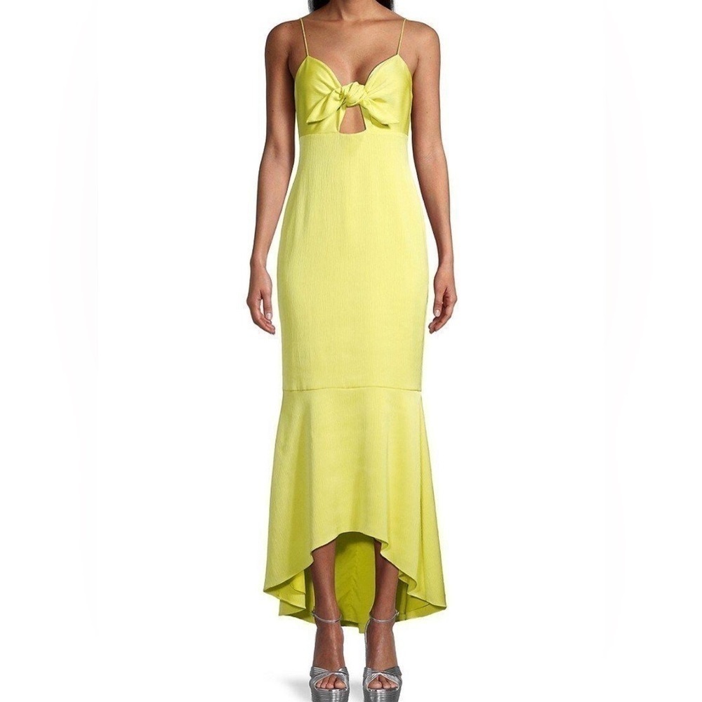 Aidan Mattox Tie-Front Midi Dress in yellow size 0